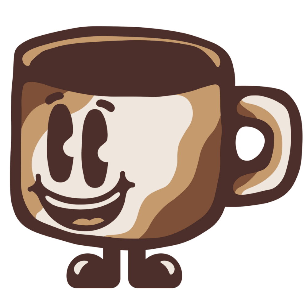 Stuart, the brew'd mug mascot, smiling